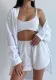 Summer Women's Casual Solid Color Strap Vest Shorts & Long-Sleeved Shirt Three-Piece Set
