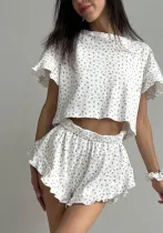 Summer Women's Casual Printed Short Sleeve Round Neck Top Shorts Pajamas Two-Piece Set