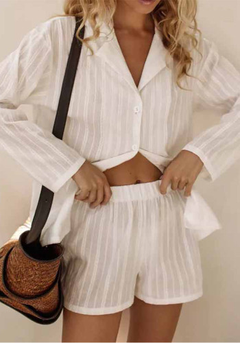 Autumn Women's Fashion Solid Color Shorts & Shirt Casual Home/Outdoor Wear Pajama Set