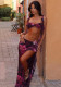 Street-Style Holiday Ruffled Print Two Piece Set Summer Sexy Slit Skirt Set
