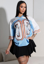 Fashion Street Trend Print Loose Casual V-Neck Short-Sleeve T-Shirt Top