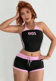 Women's Strap Sexy  Contrast Color Halter-Neck Vest Shorts Set