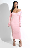 Women Sexy Off Shoulder V Neck Long Sleeve Dress