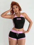 Women's Strap Sexy  Contrast Color Halter-Neck Vest Shorts Set