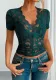 Spring/Summer Solid Color Slim V-Neck Short-Sleeve Lace Top Outdoor Wear
