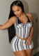 Turndown Collar Print Slimming Striped Sexy Top Short Skirt Set