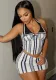 Turndown Collar Print Slimming Striped Sexy Top Short Skirt Set