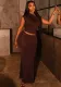 fashion solid color Slash Shoulder Slim  two-piece skirt set for women