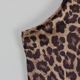 Lace-Patchwork Slim Leopard Print Sexy Bodycon Short Dress for Women