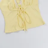 Lace-Patchwork Halter-Neck Top Summer Solid Color Vest