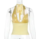 Lace-Patchwork Halter-Neck Top Summer Solid Color Vest