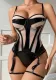 Sexy fashion leather mesh patchwork push-up body shaping sexy Three-Piece lingerie
