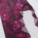 Street-Style Holiday Ruffled Print Two Piece Set Summer Sexy Slit Skirt Set