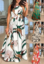 summer women sleeveless high waist Low Back Lace-Up Maxi dress
