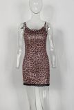 Lace-Patchwork Slim Leopard Print Sexy Bodycon Short Dress for Women