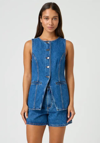 Spring Summer fashion sleeveless Slim Waist high waist loose Denim Shorts set