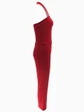 Women Summer Strapless Halter Neck Top and Solid Pants Two Piece Set