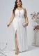 Plus Size Women Solid Sling Backless Slit Dress