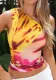 Women summer print Patchwork sexy Slash Shoulder sleeveless pleated top