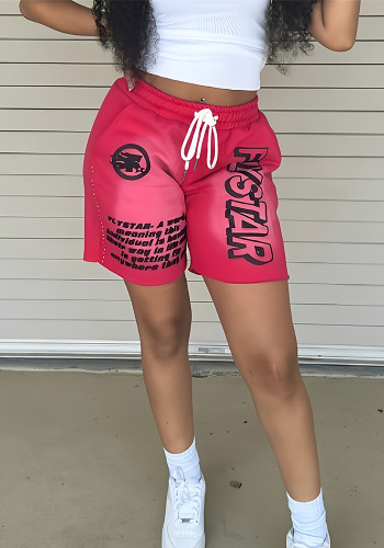 Women Spring Summer Letter Print Casual Shorts
