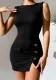 Women French Round Neck sleeveless slit dress