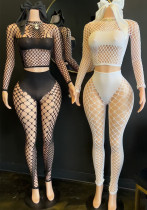 Women Long Sleeve Sexy Mesh See-Through Sexy Lingerie Two Piece Set
