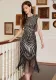 Women Retro Sequin Tassel Fishtail Sleeveless Elegant Evening Dress