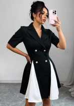 Women short sleeve contrast color Career suit dress