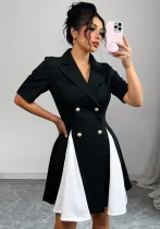 Women short sleeve contrast color Career suit dress