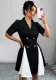 Women short sleeve contrast color Career suit dress