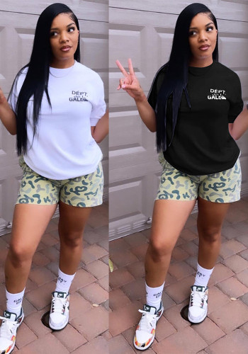 Women Spring Summer Casual Printed Top and Shorts Two Piece Set