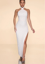 Women sexy backless party Halter Neck slit bandage dress