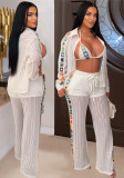 Women's Sexy See Through Hollow Three Piece Casual Beach Knitting Pants Set