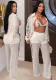 Women's Sexy See Through Hollow Three Piece Casual Beach Knitting Pants Set