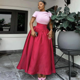 Women's Summer Fashion Chic Contrast High Waist Slim Long Dress