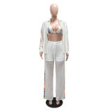 Women's Sexy See Through Hollow Three Piece Casual Beach Knitting Pants Set