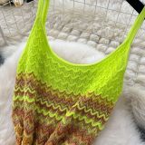 Women's Summer Strap Knitting Gradient Color Slim Bodycon Long Dress