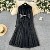 Elegant Women's Lace Patchwork Mesh Irregular Midi Dress