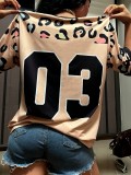 Spring Summer Contrast Print V neck Loose T shirt