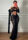 Spring Summer Women's Sexy See Through Lace Strapless Slim Slit Dress