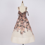 Summer Sweet Floral Strap Sleeveless A line Long Dress