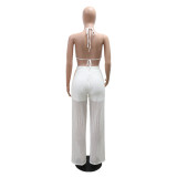 Women's Sexy See Through Hollow Three Piece Casual Beach Knitting Pants Set