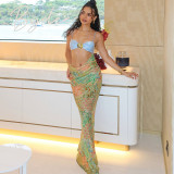 Spring Sexy Strap Patchwork Open Waist Print Contrast Color Low Back Long Dress