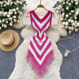 Holidays Women's Summer Color Matching Slim Irregular Tassel Dress