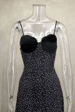 Spring Summer Style Contrast Slim Waist Polka Dot Print Dress