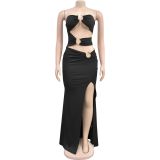 Women's Fashion Solid Color Slim Sexy Slit Long Dress