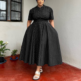 Summer Plus Size Women's Short Sleeved V neck Bohemian Polk Dot Print Long Dress