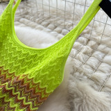 Women's Summer Strap Knitting Gradient Color Slim Bodycon Long Dress
