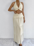 Summer Women's Fashion Sexy Halter Neck Top Low Waist Long Skirt Two piece Set