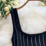 Chic Elegant Stripes Slim Waist Strap Knitting A-line Short Dress for Women